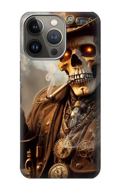 W3949 Steampunk Skull Smoking Hard Case and Leather Flip Case For iPhone 13 Pro Max