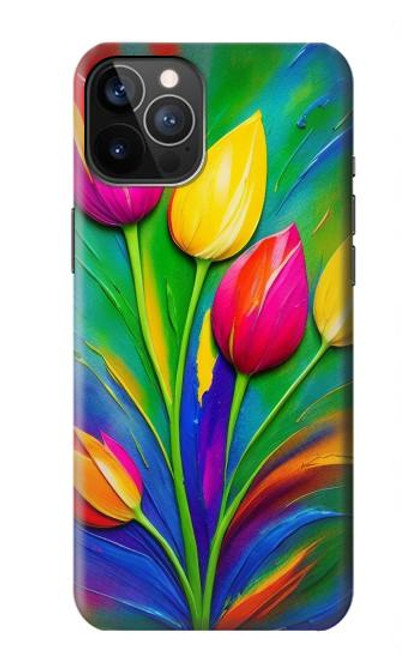 W3926 Colorful Tulip Oil Painting Hard Case and Leather Flip Case For iPhone 12, iPhone 12 Pro