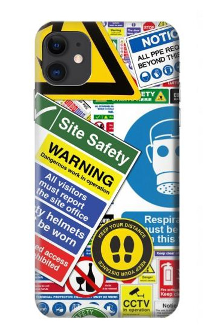 W3960 Safety Signs Sticker Collage Hard Case and Leather Flip Case For iPhone 11