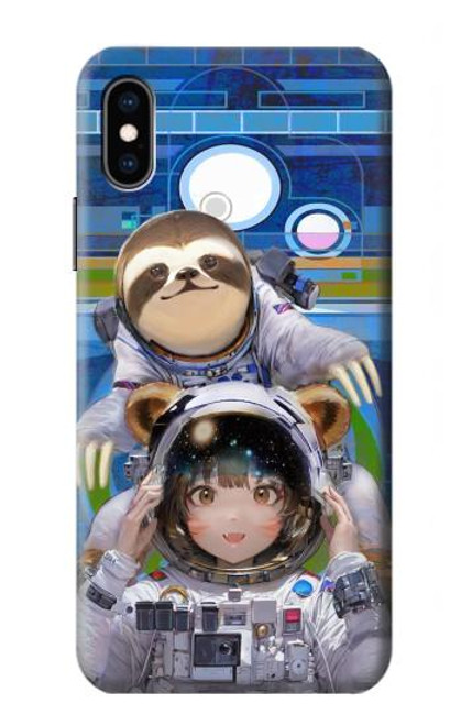 W3915 Raccoon Girl Baby Sloth Astronaut Suit Hard Case and Leather Flip Case For iPhone X, iPhone XS