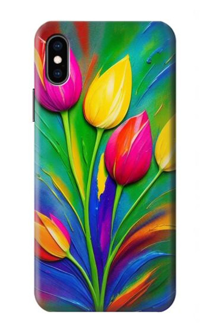 W3926 Colorful Tulip Oil Painting Hard Case and Leather Flip Case For iPhone X, iPhone XS