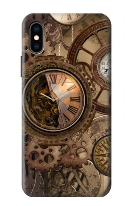 W3927 Compass Clock Gage Steampunk Hard Case and Leather Flip Case For iPhone X, iPhone XS