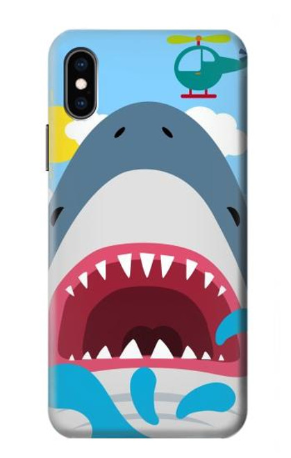 W3947 Shark Helicopter Cartoon Hard Case and Leather Flip Case For iPhone X, iPhone XS
