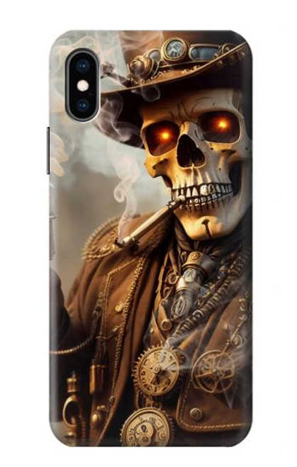 W3949 Steampunk Skull Smoking Hard Case and Leather Flip Case For iPhone X, iPhone XS