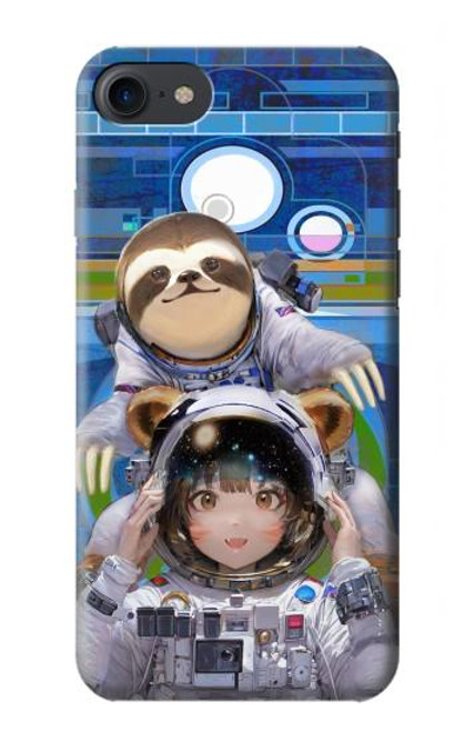 W3915 Raccoon Girl Baby Sloth Astronaut Suit Hard Case and Leather Flip Case For iPhone 7, iPhone 8, iPhone SE (2020) (2022)