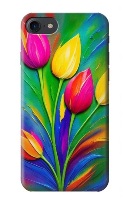 W3926 Colorful Tulip Oil Painting Hard Case and Leather Flip Case For iPhone 7, iPhone 8, iPhone SE (2020) (2022)