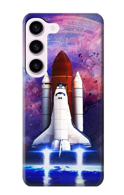 W3913 Colorful Nebula Space Shuttle Hard Case and Leather Flip Case For Samsung Galaxy S23