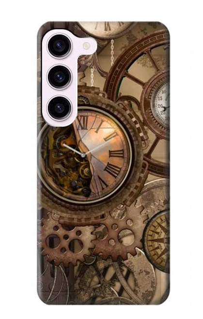 W3927 Compass Clock Gage Steampunk Hard Case and Leather Flip Case For Samsung Galaxy S23