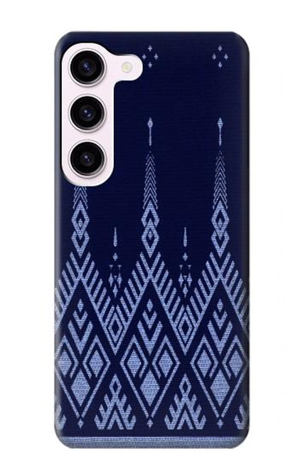 W3950 Textile Thai Blue Pattern Hard Case and Leather Flip Case For Samsung Galaxy S23