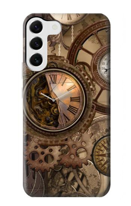 W3927 Compass Clock Gage Steampunk Hard Case and Leather Flip Case For Samsung Galaxy S23 Plus