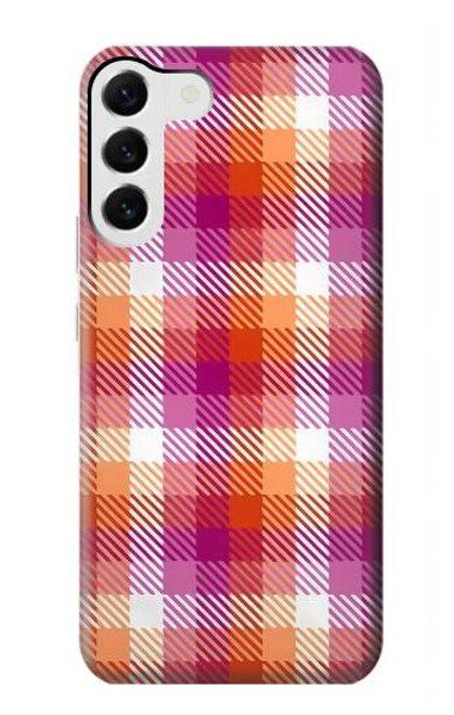 W3941 LGBT Lesbian Pride Flag Plaid Hard Case and Leather Flip Case For Samsung Galaxy S23 Plus