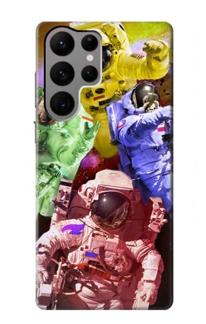 W3914 Colorful Nebula Astronaut Suit Galaxy Hard Case and Leather Flip Case For Samsung Galaxy S23 Ultra