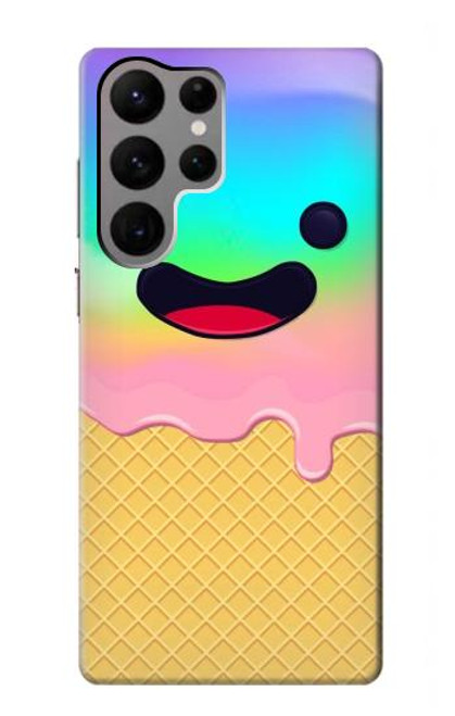 W3939 Ice Cream Cute Smile Hard Case and Leather Flip Case For Samsung Galaxy S23 Ultra