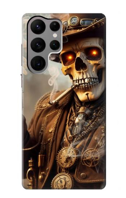 W3949 Steampunk Skull Smoking Hard Case and Leather Flip Case For Samsung Galaxy S23 Ultra