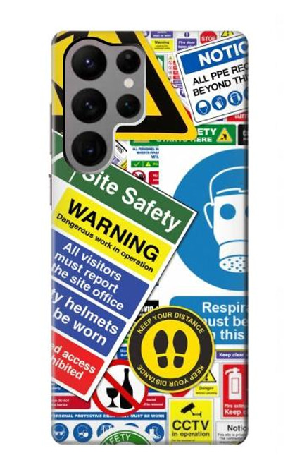 W3960 Safety Signs Sticker Collage Hard Case and Leather Flip Case For Samsung Galaxy S23 Ultra