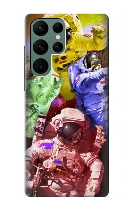 W3914 Colorful Nebula Astronaut Suit Galaxy Hard Case and Leather Flip Case For Samsung Galaxy S22 Ultra