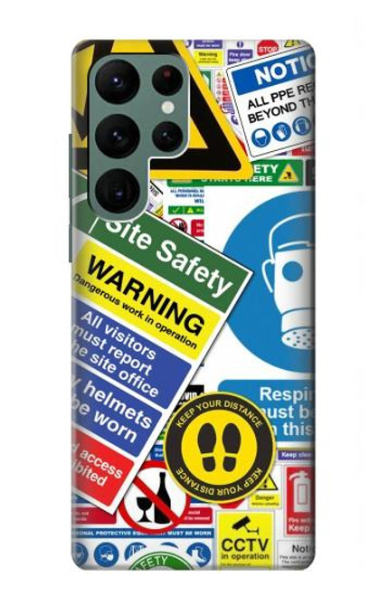 W3960 Safety Signs Sticker Collage Hard Case and Leather Flip Case For Samsung Galaxy S22 Ultra