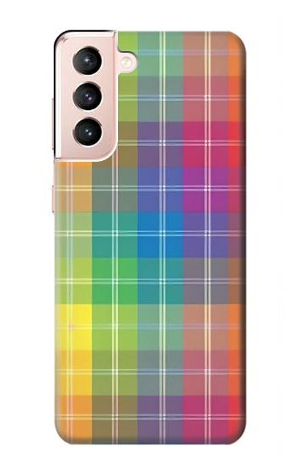 W3942 LGBTQ Rainbow Plaid Tartan Hard Case and Leather Flip Case For Samsung Galaxy S21 5G
