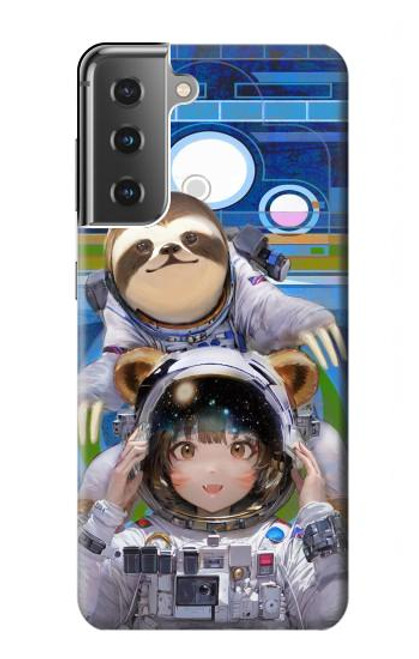 W3915 Raccoon Girl Baby Sloth Astronaut Suit Hard Case and Leather Flip Case For Samsung Galaxy S21 Plus 5G, Galaxy S21+ 5G