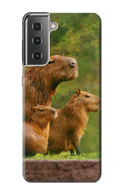 W3917 Capybara Family Giant Guinea Pig Hard Case and Leather Flip Case For Samsung Galaxy S21 Plus 5G, Galaxy S21+ 5G