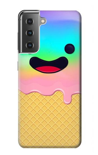 W3939 Ice Cream Cute Smile Hard Case and Leather Flip Case For Samsung Galaxy S21 Plus 5G, Galaxy S21+ 5G