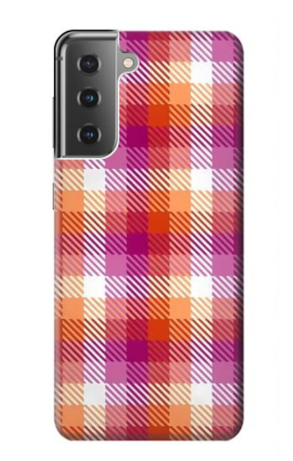 W3941 LGBT Lesbian Pride Flag Plaid Hard Case and Leather Flip Case For Samsung Galaxy S21 Plus 5G, Galaxy S21+ 5G