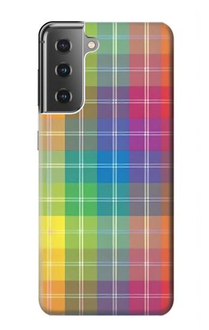 W3942 LGBTQ Rainbow Plaid Tartan Hard Case and Leather Flip Case For Samsung Galaxy S21 Plus 5G, Galaxy S21+ 5G