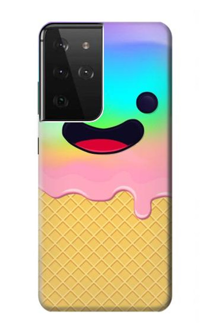 W3939 Ice Cream Cute Smile Hard Case and Leather Flip Case For Samsung Galaxy S21 Ultra 5G