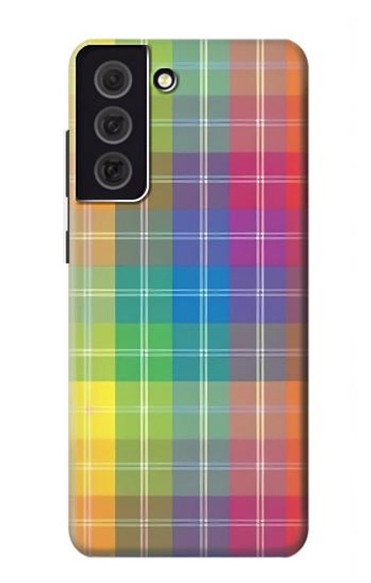 W3942 LGBTQ Rainbow Plaid Tartan Hard Case and Leather Flip Case For Samsung Galaxy S21 FE 5G
