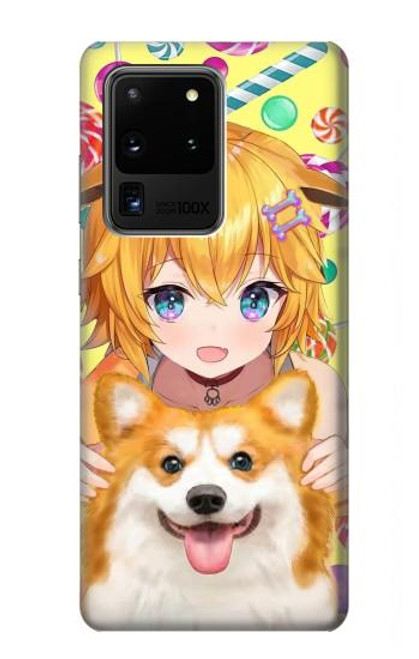 W3918 Baby Corgi Dog Corgi Girl Candy Hard Case and Leather Flip Case For Samsung Galaxy S20 Ultra