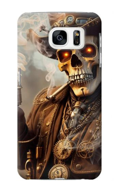 W3949 Steampunk Skull Smoking Hard Case and Leather Flip Case For Samsung Galaxy S7