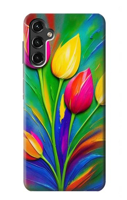 W3926 Colorful Tulip Oil Painting Hard Case and Leather Flip Case For Samsung Galaxy A14 5G
