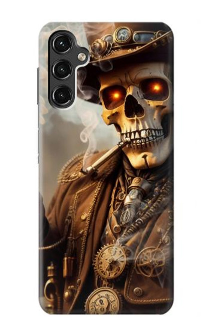 W3949 Steampunk Skull Smoking Hard Case and Leather Flip Case For Samsung Galaxy A14 5G