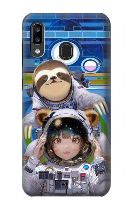 W3915 Raccoon Girl Baby Sloth Astronaut Suit Hard Case and Leather Flip Case For Samsung Galaxy A20, Galaxy A30