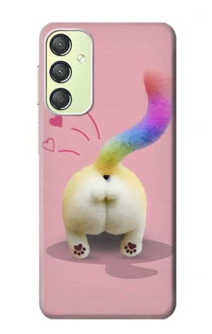 W3923 Cat Bottom Rainbow Tail Hard Case and Leather Flip Case For Samsung Galaxy A24 4G