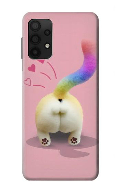 W3923 Cat Bottom Rainbow Tail Hard Case and Leather Flip Case For Samsung Galaxy A32 4G
