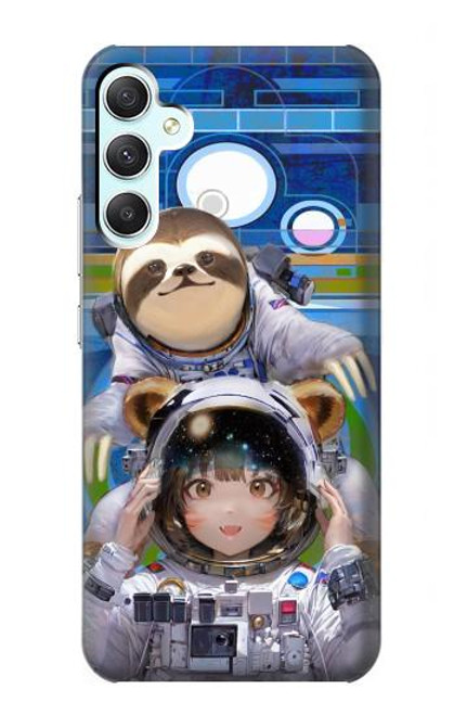 W3915 Raccoon Girl Baby Sloth Astronaut Suit Hard Case and Leather Flip Case For Samsung Galaxy A34 5G