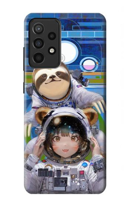 W3915 Raccoon Girl Baby Sloth Astronaut Suit Hard Case and Leather Flip Case For Samsung Galaxy A52, Galaxy A52 5G