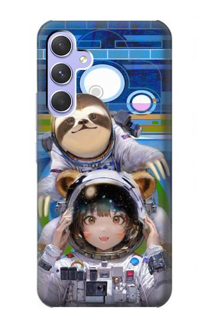 W3915 Raccoon Girl Baby Sloth Astronaut Suit Hard Case and Leather Flip Case For Samsung Galaxy A54 5G