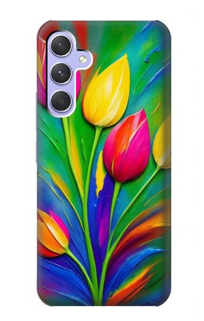W3926 Colorful Tulip Oil Painting Hard Case and Leather Flip Case For Samsung Galaxy A54 5G