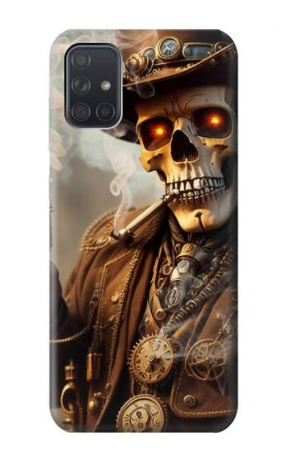 W3949 Steampunk Skull Smoking Hard Case and Leather Flip Case For Samsung Galaxy A71