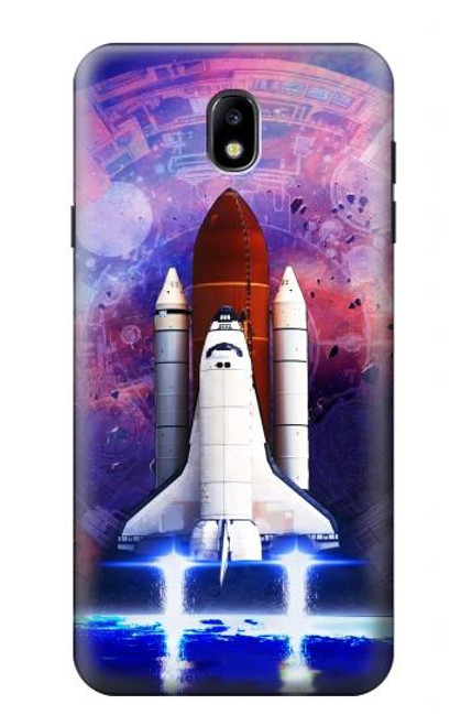 W3913 Colorful Nebula Space Shuttle Hard Case and Leather Flip Case For Samsung Galaxy J7 (2018), J7 Aero, J7 Top, J7 Aura, J7 Crown, J7 Refine, J7 Eon, J7 V 2nd Gen, J7 Star