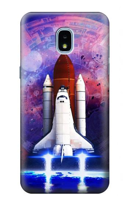W3913 Colorful Nebula Space Shuttle Hard Case and Leather Flip Case For Samsung Galaxy J3 (2018), J3 Star, J3 V 3rd Gen, J3 Orbit, J3 Achieve, Express Prime 3, Amp Prime 3