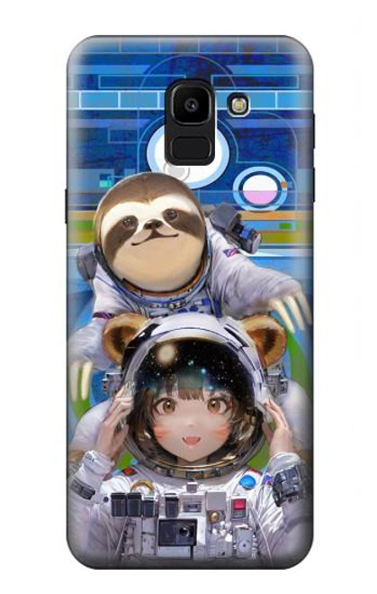 W3915 Raccoon Girl Baby Sloth Astronaut Suit Hard Case and Leather Flip Case For Samsung Galaxy J6 (2018)