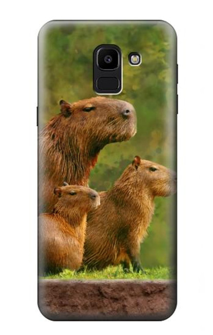 W3917 Capybara Family Giant Guinea Pig Hard Case and Leather Flip Case For Samsung Galaxy J6 (2018)