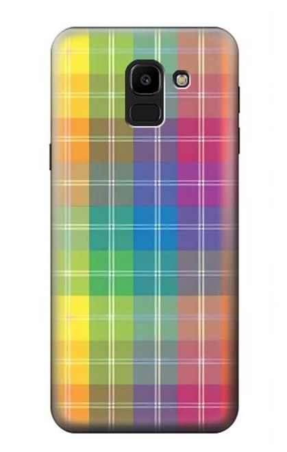 W3942 LGBTQ Rainbow Plaid Tartan Hard Case and Leather Flip Case For Samsung Galaxy J6 (2018)