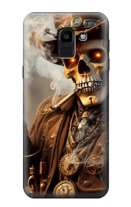 W3949 Steampunk Skull Smoking Hard Case and Leather Flip Case For Samsung Galaxy J6 (2018)