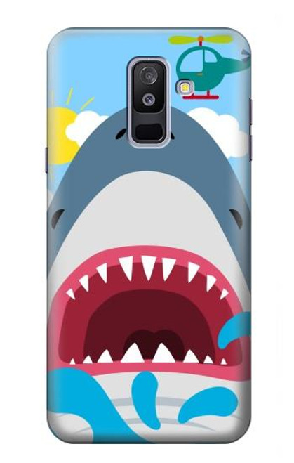 W3947 Shark Helicopter Cartoon Hard Case and Leather Flip Case For Samsung Galaxy A6+ (2018), J8 Plus 2018, A6 Plus 2018