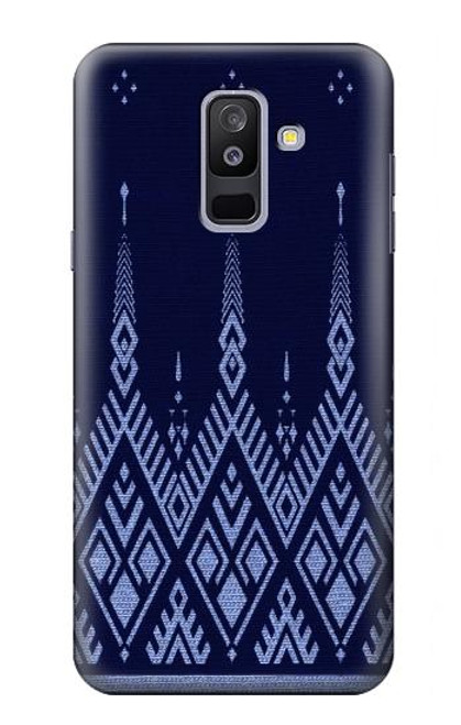 W3950 Textile Thai Blue Pattern Hard Case and Leather Flip Case For Samsung Galaxy A6+ (2018), J8 Plus 2018, A6 Plus 2018