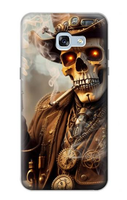 W3949 Steampunk Skull Smoking Hard Case and Leather Flip Case For Samsung Galaxy A5 (2017)